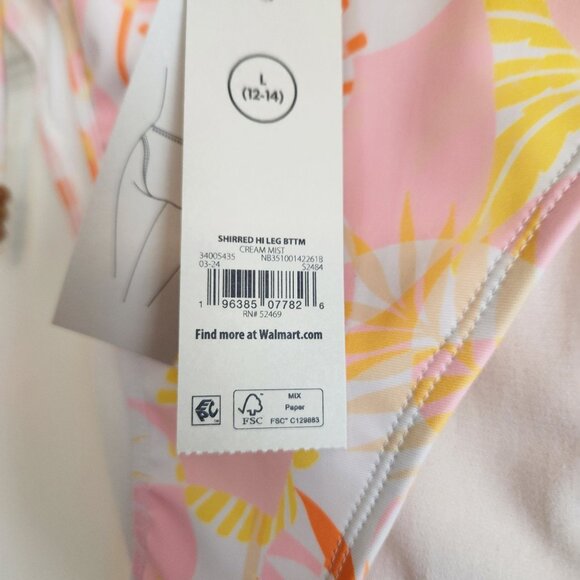 Floral High-Waisted Bikini Bottom With Adjustable Ties & Bead Accents L (12-14) - Picture 3 of 9